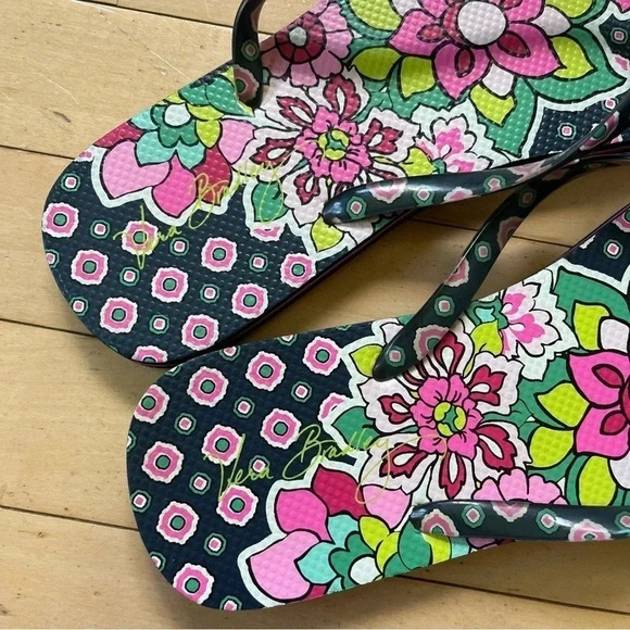 Vera Bradley Multicolor Blue Floral Flip Flops Thong Sandals Large Sz 9-10 - Picture 4 of 8